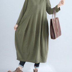 Casual Loose Plus Size Solid Color Hooded Midi Dresses