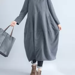 Casual Loose Plus Size Solid Color Hooded Midi Dresses