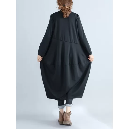 Casual Loose Plus Size Solid Color Hooded Midi Dresses Casual Loose Plus Size Solid Color Hooded Midi Dresses