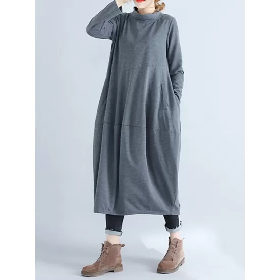 Casual Loose Plus Size Solid Color Hooded Midi Dresses Casual Loose Plus Size Solid Color Hooded Midi Dresses