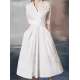 Stylish A-Line Long Sleeves Pleated Solid Color Lapel Midi Dresses Stylish A-Line Long Sleeves Pleated Solid Color Lapel Midi Dresses