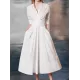 Stylish A-Line Long Sleeves Pleated Solid Color Lapel Midi Dresses Stylish A-Line Long Sleeves Pleated Solid Color Lapel Midi Dresses