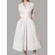 Stylish A-Line Long Sleeves Pleated Solid Color Lapel Midi Dresses Stylish A-Line Long Sleeves Pleated Solid Color Lapel Midi Dresses