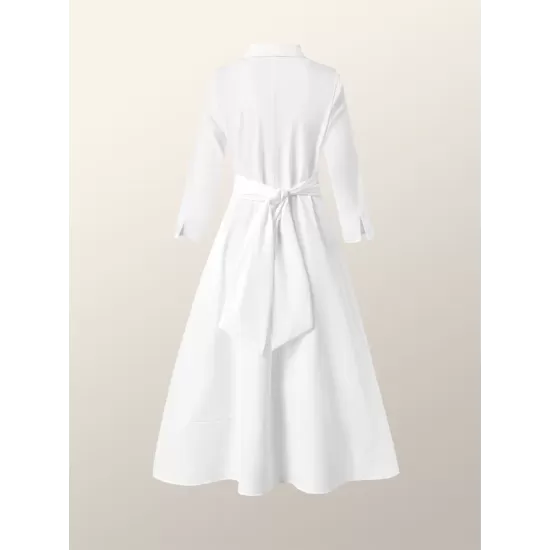 Stylish A-Line Long Sleeves Pleated Solid Color Lapel Midi Dresses Stylish A-Line Long Sleeves Pleated Solid Color Lapel Midi Dresses
