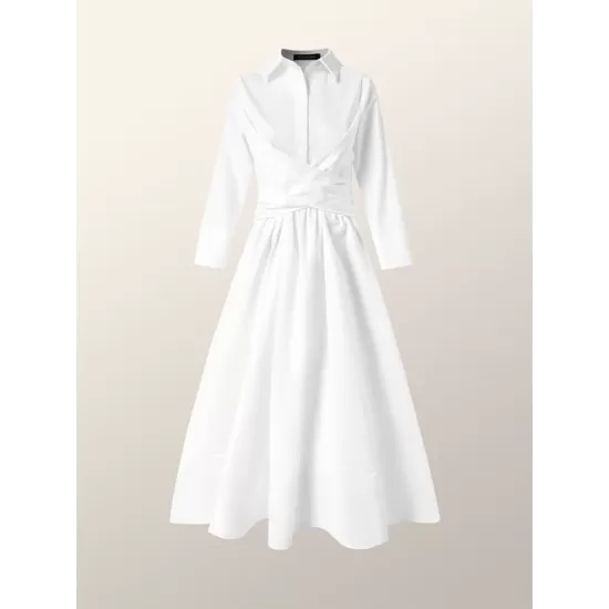 Stylish A-Line Long Sleeves Pleated Solid Color Lapel Midi Dresses Stylish A-Line Long Sleeves Pleated Solid Color Lapel Midi Dresses