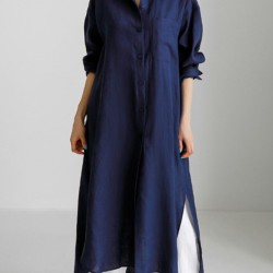 Simple Long Sleeves Split-Side Solid Color Lapel Midi Dresses Shirt Dress