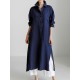 Simple Long Sleeves Split-Side Solid Color Lapel Midi Dresses Shirt Dress Simple Long Sleeves Split-Side Solid Color Lapel Midi Dresses Shirt Dress