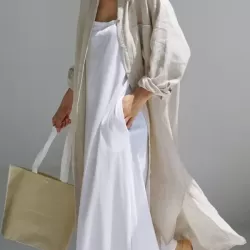 Simple Long Sleeves Split-Side Solid Color Lapel Midi Dresses Shirt Dress