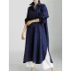 Simple Long Sleeves Split-Side Solid Color Lapel Midi Dresses Shirt Dress Simple Long Sleeves Split-Side Solid Color Lapel Midi Dresses Shirt Dress