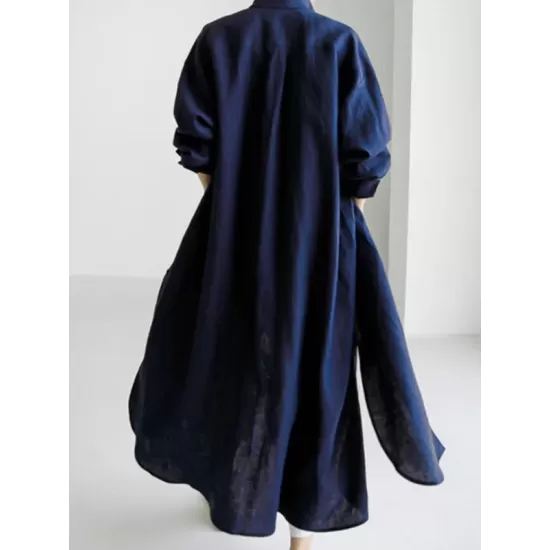 Simple Long Sleeves Split-Side Solid Color Lapel Midi Dresses Shirt Dress Simple Long Sleeves Split-Side Solid Color Lapel Midi Dresses Shirt Dress