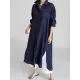 Simple Long Sleeves Split-Side Solid Color Lapel Midi Dresses Shirt Dress Simple Long Sleeves Split-Side Solid Color Lapel Midi Dresses Shirt Dress