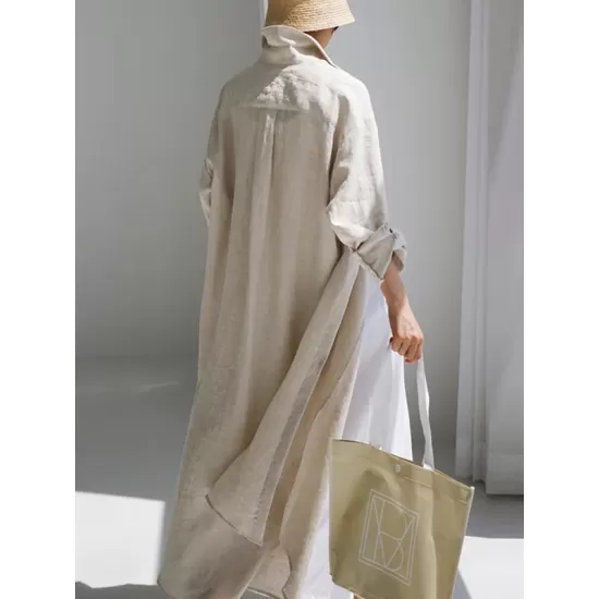 Simple Long Sleeves Split-Side Solid Color Lapel Midi Dresses Shirt Dress Simple Long Sleeves Split-Side Solid Color Lapel Midi Dresses Shirt Dress
