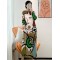 Original Loose Long Sleeves Cartoon Face Printed Contrast Color Pleated Round-Neck Midi Dresses