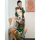 Original Loose Long Sleeves Cartoon Face Printed Contrast Color Pleated Round-Neck Midi Dresses Original Loose Long Sleeves Cartoon Face Printed Contrast Color Pleated Round-Neck Midi Dresses