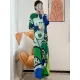 Original Loose Long Sleeves Cartoon Face Printed Contrast Color Pleated Round-Neck Midi Dresses Original Loose Long Sleeves Cartoon Face Printed Contrast Color Pleated Round-Neck Midi Dresses