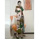 Original Loose Long Sleeves Cartoon Face Printed Contrast Color Pleated Round-Neck Midi Dresses Original Loose Long Sleeves Cartoon Face Printed Contrast Color Pleated Round-Neck Midi Dresses