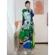 Original Loose Long Sleeves Cartoon Face Printed Contrast Color Pleated Round-Neck Midi Dresses Original Loose Long Sleeves Cartoon Face Printed Contrast Color Pleated Round-Neck Midi Dresses