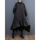 Casual Long Sleeves A-Line Rhombic Falbala High-Neck Midi Dresses Casual Long Sleeves A-Line Rhombic Falbala High-Neck Midi Dresses