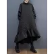 Casual Long Sleeves A-Line Rhombic Falbala High-Neck Midi Dresses Casual Long Sleeves A-Line Rhombic Falbala High-Neck Midi Dresses