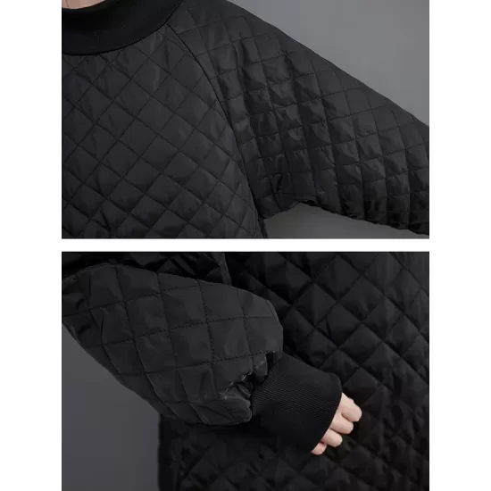 Casual Long Sleeves A-Line Rhombic Falbala High-Neck Midi Dresses Casual Long Sleeves A-Line Rhombic Falbala High-Neck Midi Dresses