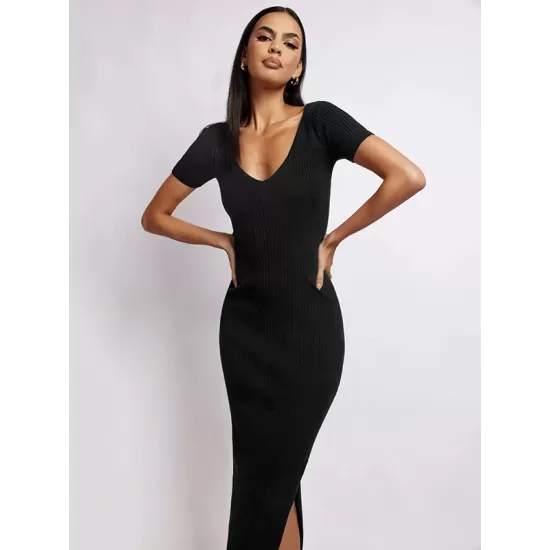 Simple Short Sleeves Skinny Solid Color V-Neck Midi Dresses Simple Short Sleeves Skinny Solid Color V-Neck Midi Dresses