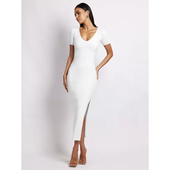 Simple Short Sleeves Skinny Solid Color V-Neck Midi Dresses Simple Short Sleeves Skinny Solid Color V-Neck Midi Dresses