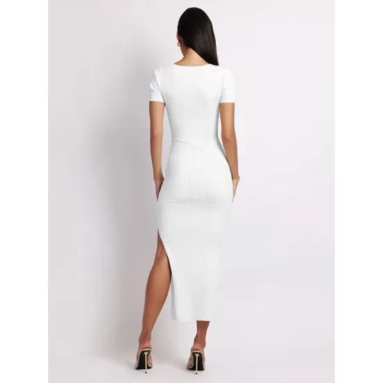 Simple Short Sleeves Skinny Solid Color V-Neck Midi Dresses Simple Short Sleeves Skinny Solid Color V-Neck Midi Dresses