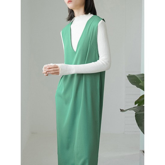 Casual A-Line Sleeveless Solid Color V-Neck Midi Dresses Casual A-Line Sleeveless Solid Color V-Neck Midi Dresses