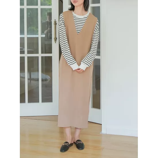 Casual A-Line Sleeveless Solid Color V-Neck Midi Dresses Casual A-Line Sleeveless Solid Color V-Neck Midi Dresses