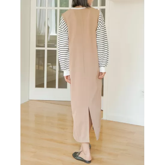 Casual A-Line Sleeveless Solid Color V-Neck Midi Dresses Casual A-Line Sleeveless Solid Color V-Neck Midi Dresses