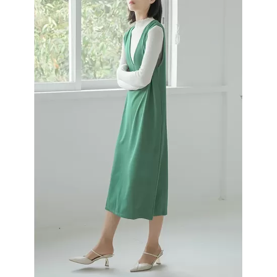 Casual A-Line Sleeveless Solid Color V-Neck Midi Dresses Casual A-Line Sleeveless Solid Color V-Neck Midi Dresses