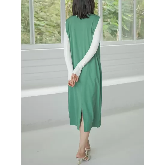 Casual A-Line Sleeveless Solid Color V-Neck Midi Dresses Casual A-Line Sleeveless Solid Color V-Neck Midi Dresses