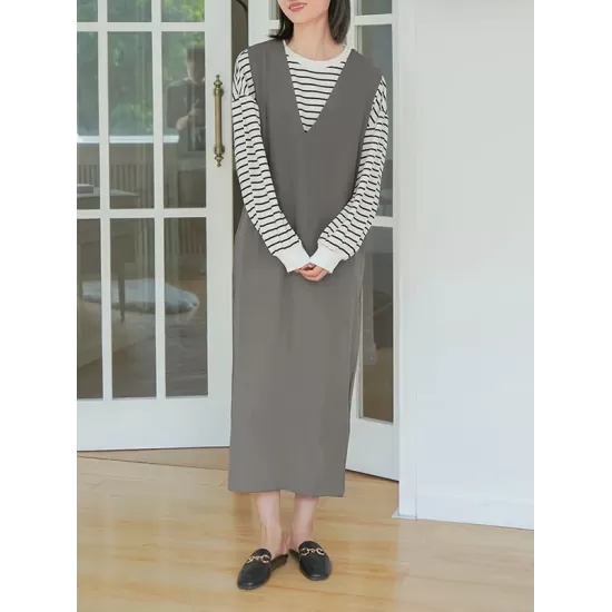 Casual A-Line Sleeveless Solid Color V-Neck Midi Dresses Casual A-Line Sleeveless Solid Color V-Neck Midi Dresses