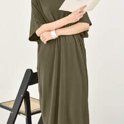 Casual Batwing Half Sleeves Solid Color Round-Neck Midi Dresses