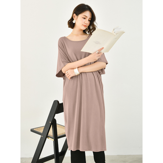 Casual Batwing Half Sleeves Solid Color Round-Neck Midi Dresses Casual Batwing Half Sleeves Solid Color Round-Neck Midi Dresses