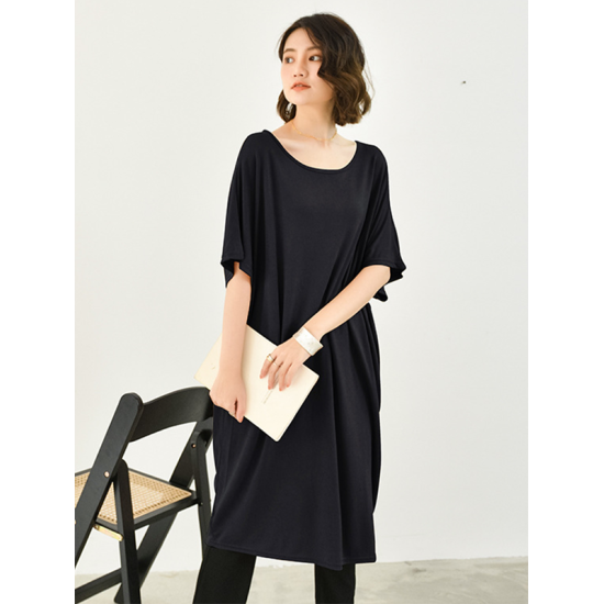 Casual Batwing Half Sleeves Solid Color Round-Neck Midi Dresses Casual Batwing Half Sleeves Solid Color Round-Neck Midi Dresses