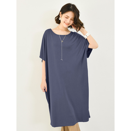 Casual Batwing Half Sleeves Solid Color Round-Neck Midi Dresses Casual Batwing Half Sleeves Solid Color Round-Neck Midi Dresses