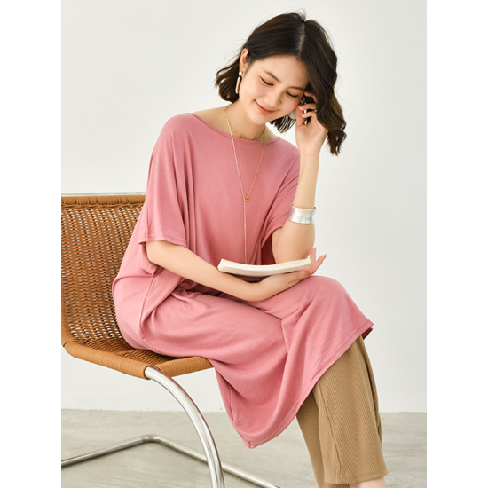 Casual Batwing Half Sleeves Solid Color Round-Neck Midi Dresses Casual Batwing Half Sleeves Solid Color Round-Neck Midi Dresses
