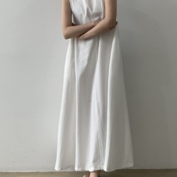 Loose Sleeveless Solid Color Round-Neck Midi Dresses