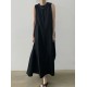 Loose Sleeveless Solid Color Round-Neck Midi Dresses Loose Sleeveless Solid Color Round-Neck Midi Dresses
