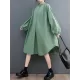 Loose Puff Sleeves Solid Color Stand Collar Midi Dresses Loose Puff Sleeves Solid Color Stand Collar Midi Dresses