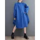 Loose Puff Sleeves Solid Color Stand Collar Midi Dresses Loose Puff Sleeves Solid Color Stand Collar Midi Dresses