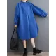 Loose Puff Sleeves Solid Color Stand Collar Midi Dresses Loose Puff Sleeves Solid Color Stand Collar Midi Dresses