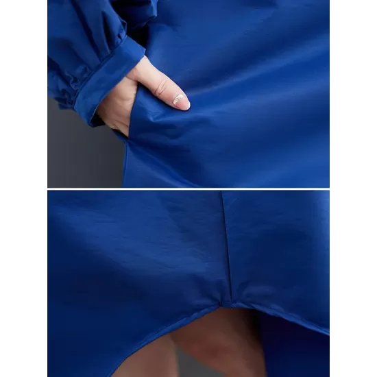 Loose Puff Sleeves Solid Color Stand Collar Midi Dresses Loose Puff Sleeves Solid Color Stand Collar Midi Dresses