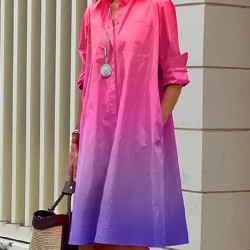 Long Sleeves Gradient Lapel Midi Dresses