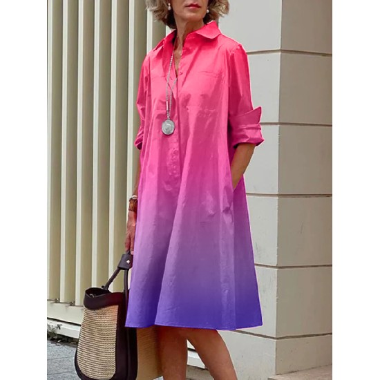Long Sleeves Gradient Lapel Midi Dresses Long Sleeves Gradient Lapel Midi Dresses