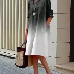 Long Sleeves Gradient Lapel Midi Dresses