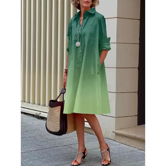 Long Sleeves Gradient Lapel Midi Dresses Long Sleeves Gradient Lapel Midi Dresses