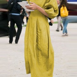 Half Sleeves Loose Solid Color Round-Neck Midi Dresses