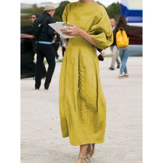 Half Sleeves Loose Solid Color Round-Neck Midi Dresses Half Sleeves Loose Solid Color Round-Neck Midi Dresses